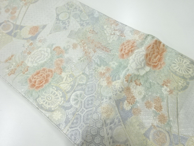 JAPANESE KIMONO / VINTAGE FUKURO OBI / SILK / SAGANISHIKI / WOVEN FLORAL CART